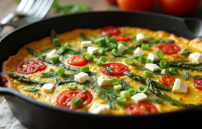 Фрітата зі спаржею, помідорами чері та фетою легкий рецепт для будь-якого часу дня