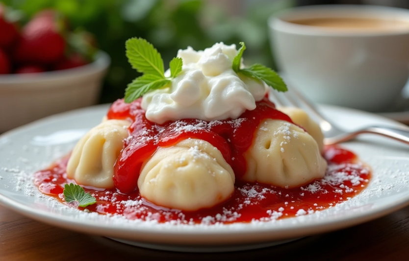 Ліниві вареники з кокосовим кремом і полуничним конфі нове звучання класики