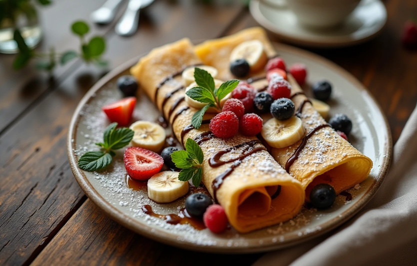 Млинці з солодкими начинками сніданок, що дарує настрій